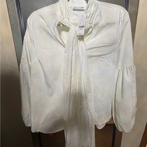New York & Company White Blouse with Bow Accent